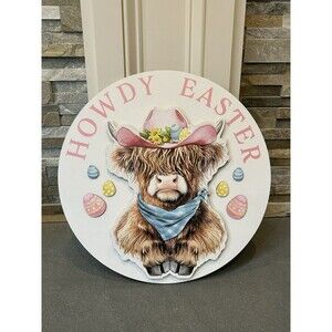 Hobby Lobby Easter Highland Cow Wall Plaque Sign Décor